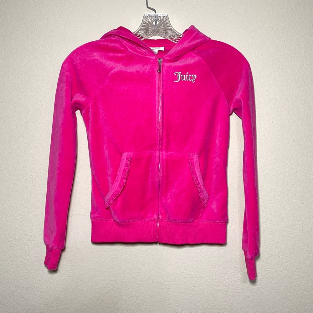 Kids Juicy Couture Hoodie Velour Hot Pink Glitter Scottie Dogs‎ Size 8/10